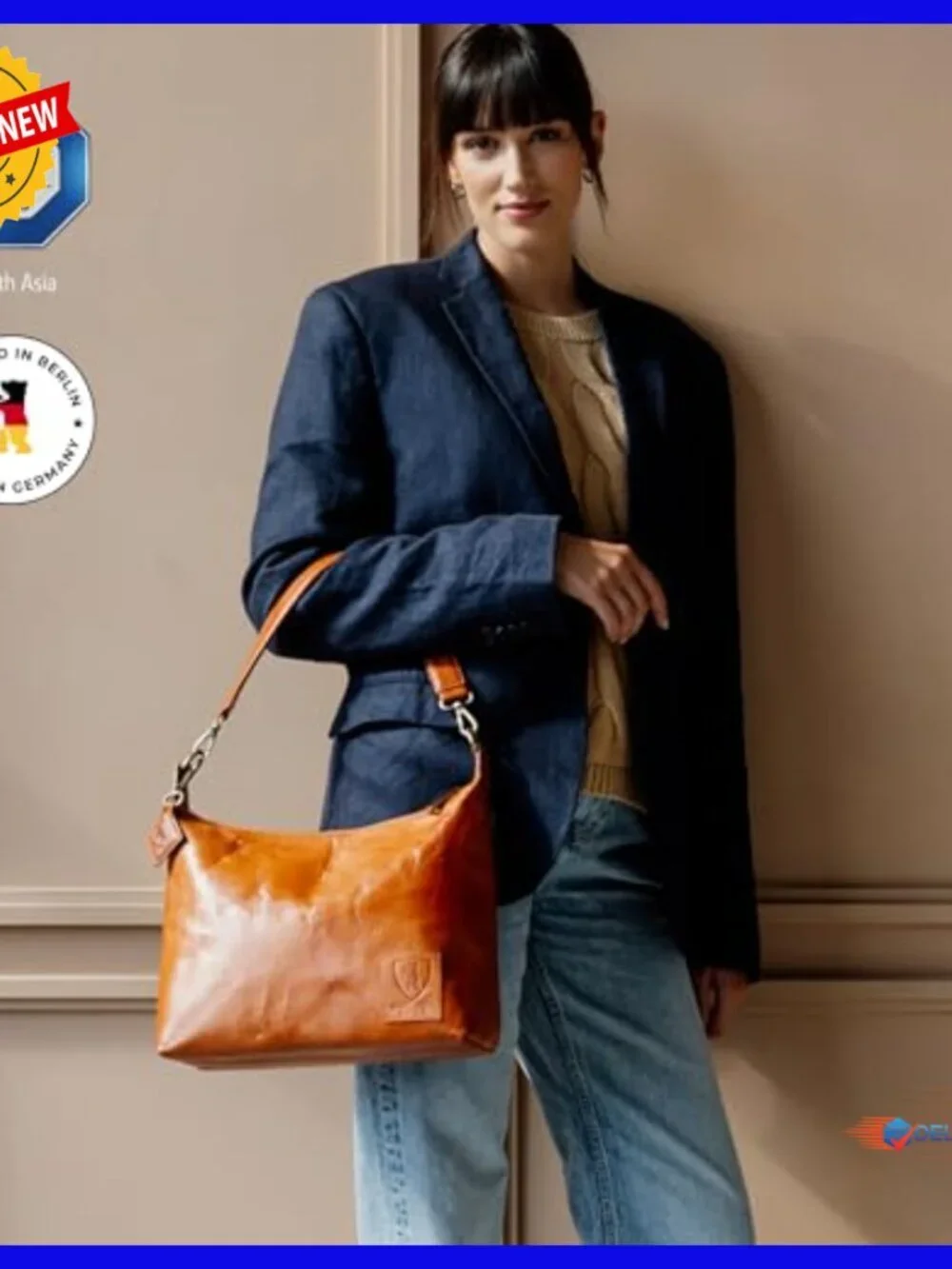 Genuine Leather Hobo Shoulder Bag with Detachable Strap, Top Handle